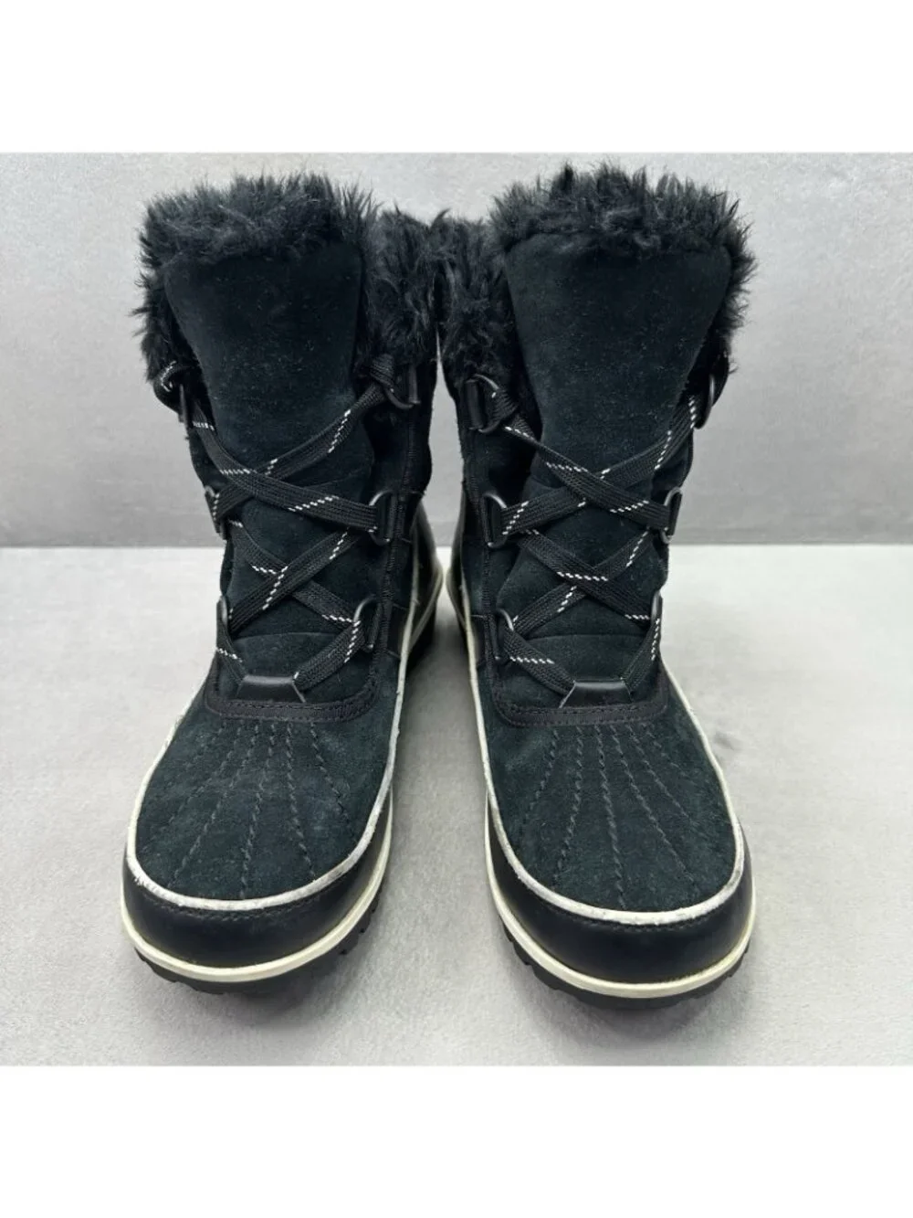Sorel Tivoli II Womens Size 7‎ Boots Black Suede Mid Cut Waterproof Fleece Lined